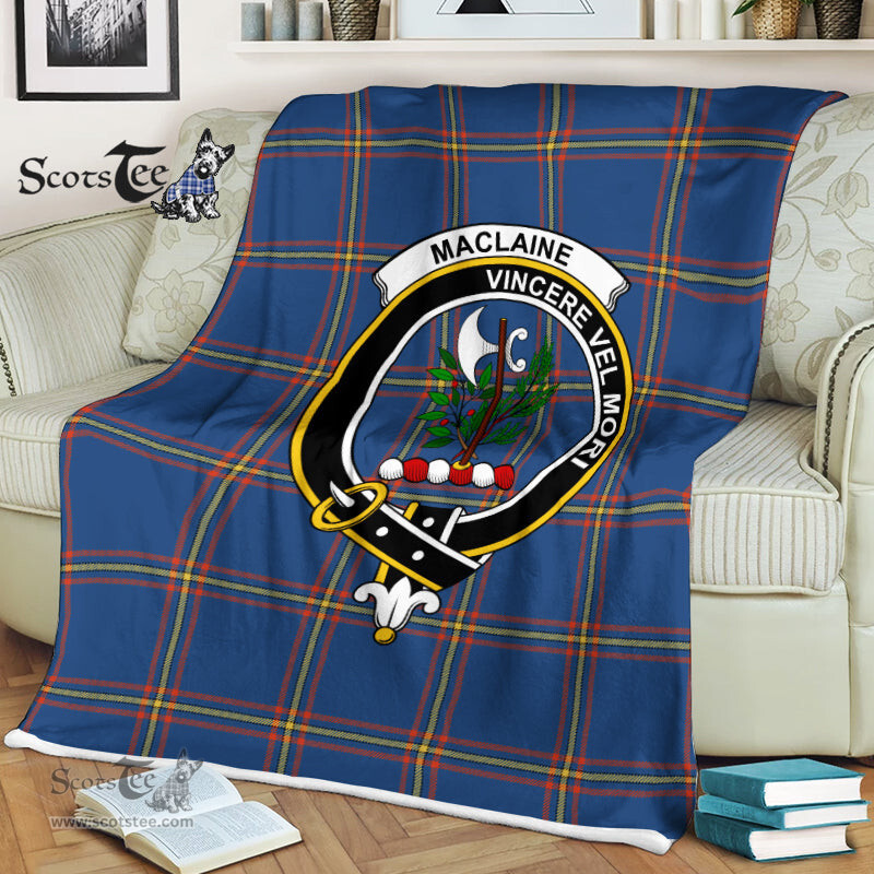 Scotstee Shop - Scotstee Shop Tartan Plaid Fleece Blankets MacLaine Of Loch Blue Clan Crest Badge Tartan Fleece Blanket Scottish