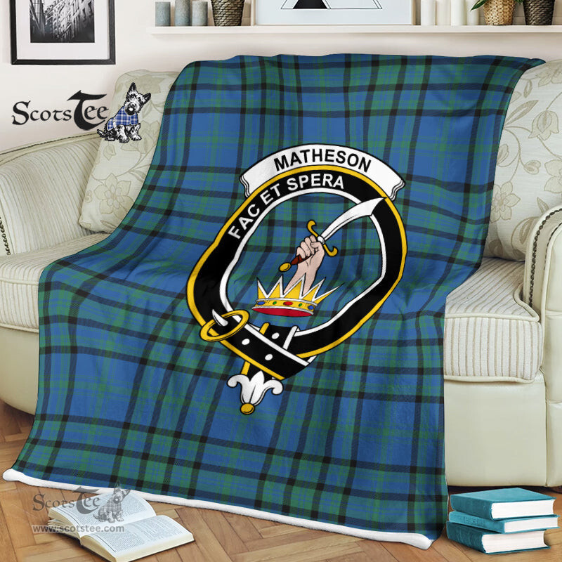Scotstee Shop - Scotstee Shop Tartan Plaid Fleece Blankets Matheson Hunting Ancient Clan Crest Badge Tartan Fleece Blanket Scottish