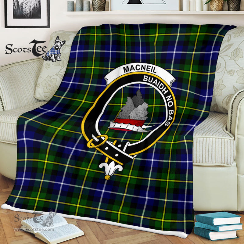 Scotstee Shop - Scotstee Shop Tartan Plaid Fleece Blankets MacNeill Of Barra Modern Clan Crest Badge Tartan Fleece Blanket Scottish