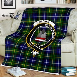 Scotstee Shop - Scotstee Shop Tartan Plaid Fleece Blankets MacNeill Of Barra Modern Clan Crest Badge Tartan Fleece Blanket Scottish