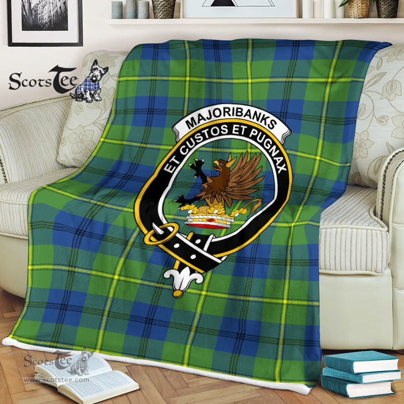 Scotstee Shop - Scotstee Shop Tartan Plaid Fleece Blankets Marjoribanks Ancient Clan Crest Badge Tartan Fleece Blanket Scottish