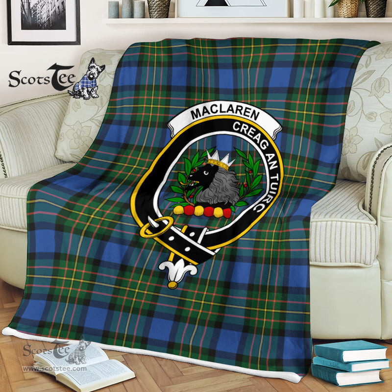 Scotstee Shop - Scotstee Shop Tartan Plaid Fleece Blankets MacLaren Ancient Clan Crest Badge Tartan Fleece Blanket Scottish