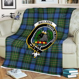 Scotstee Shop - Scotstee Shop Tartan Plaid Fleece Blankets MacLaren Ancient Clan Crest Badge Tartan Fleece Blanket Scottish