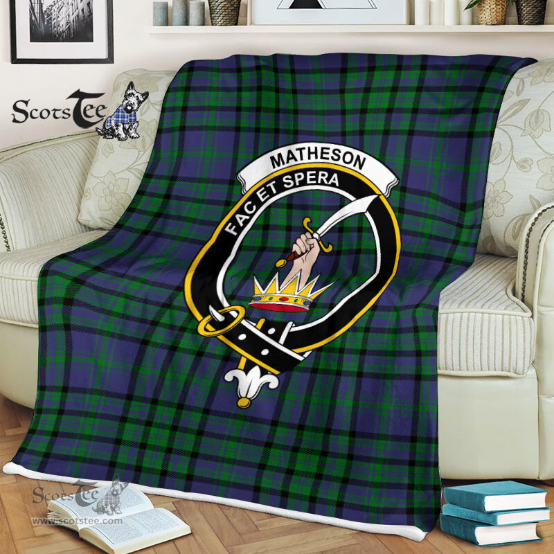 Scotstee Shop - Scotstee Shop Tartan Plaid Fleece Blankets Matheson Hunting Clan Crest Badge Tartan Fleece Blanket Scottish