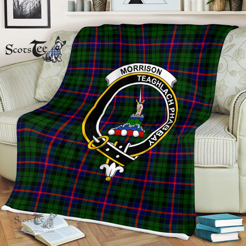 Scotstee Shop - Scotstee Shop Tartan Plaid Fleece Blankets Morrison Clan Crest Badge Tartan Fleece Blanket Scottish