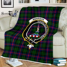 Scotstee Shop - Scotstee Shop Tartan Plaid Fleece Blankets Morrison Clan Crest Badge Tartan Fleece Blanket Scottish