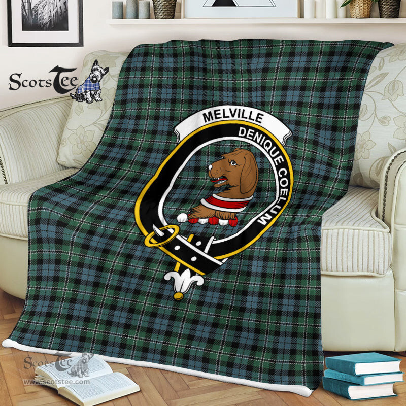 Scotstee Shop - Scotstee Shop Tartan Plaid Fleece Blankets Melville Clan Crest Badge Tartan Fleece Blanket Scottish