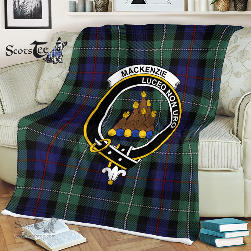 Scotstee Shop - Scotstee Shop Tartan Plaid Fleece Blankets MacKenzie Modern Blue Clan Crest Badge Tartan Fleece Blanket Scottish