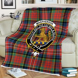 Scotstee Shop - Macpherson Tartan Plaid Fleece Blanket MacPherson Ancient Plaid Blanket Clan Crest Badge Tartan Blanket