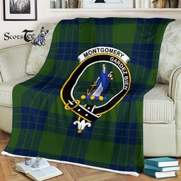 Scotstee Shop - Scotstee Shop Tartan Plaid Fleece Blankets Montgomery Hunting Clan Crest Badge Tartan Fleece Blanket Scottish