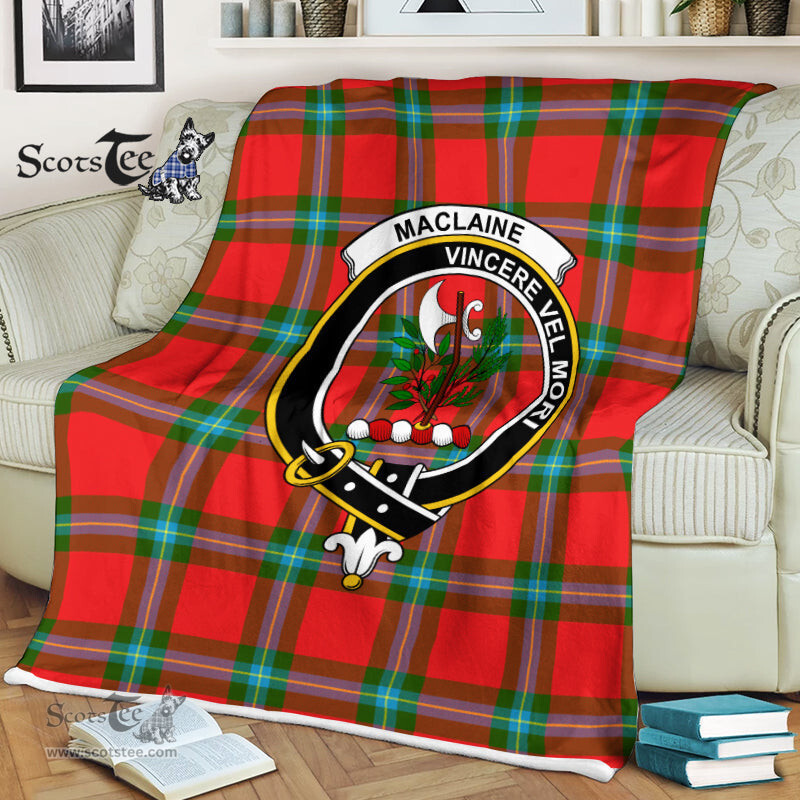 Scotstee Shop - Scotstee Shop Tartan Plaid Fleece Blankets MacLaine Of Loch Buie Clan Crest Badge Tartan Fleece Blanket Scottish