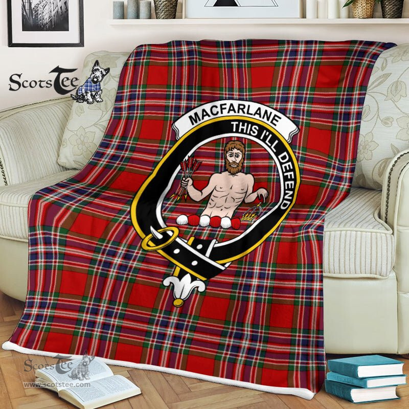 Plaid Blanket MacFarlane Clan Crest Badge Tartan Blanket Scottish Plaid Throw Blanket Tartan Plaid Fleece Blanket
