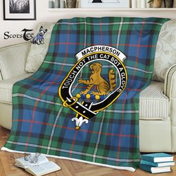 Scotstee Shop - Scotstee Shop Tartan Plaid Fleece Blankets Macpherson Clan Crest Badge Tartan Fleece Blanket Scottish