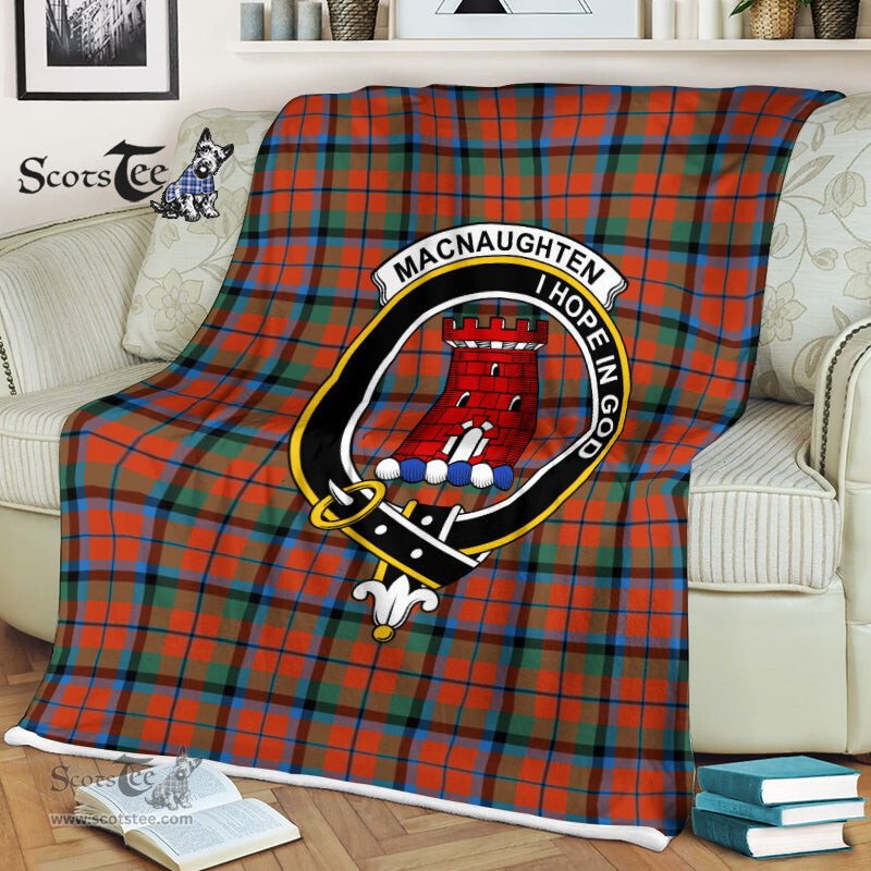 Scotstee Shop - Scotstee Shop Tartan Plaid Fleece Blankets MacNaughton Ancient Clan Crest Badge Tartan Fleece Blanket Scottish