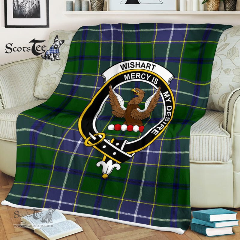 Plaid Blanket Wishart Hunting Clan Crest Badge Tartan Blanket Scottish Plaid Throw Blanket Tartan Plaid Fleece Blanket