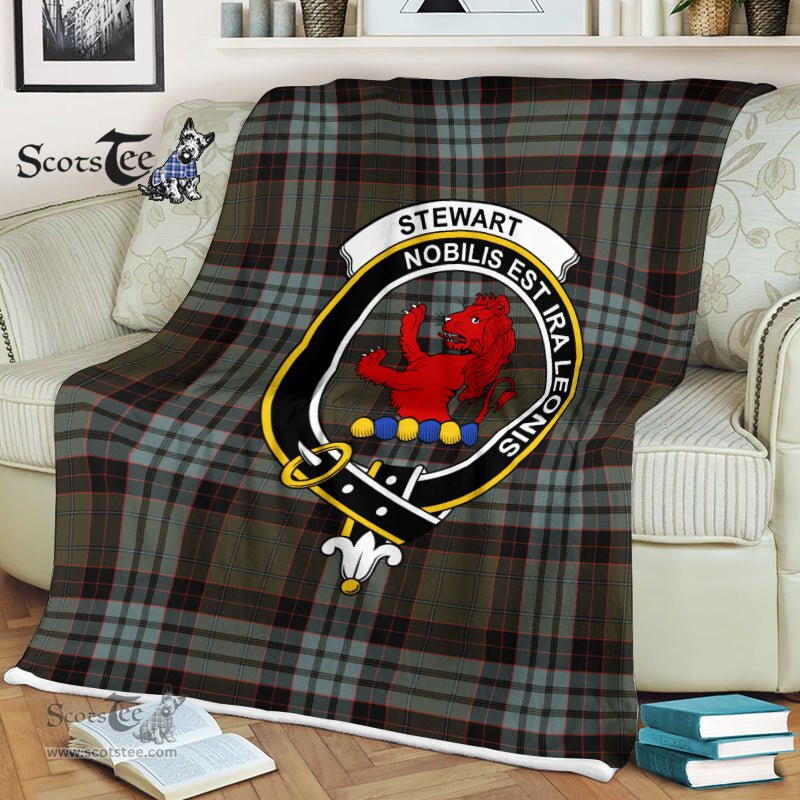 Plaid Blanket Stewart Stuart Of Bute Old Weatheredn Clan Crest Badge Tartan Blanket Scottish Plaid Throw Blanket - Scotstee Shop
