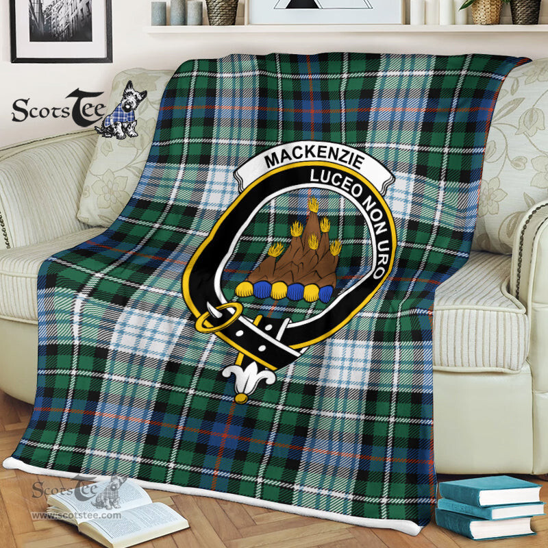 Scotstee Shop - Scotstee Shop Tartan Plaid Fleece Blankets MacKenzie Dress Ancient Clan Crest Badge Tartan Fleece Blanket Scottish