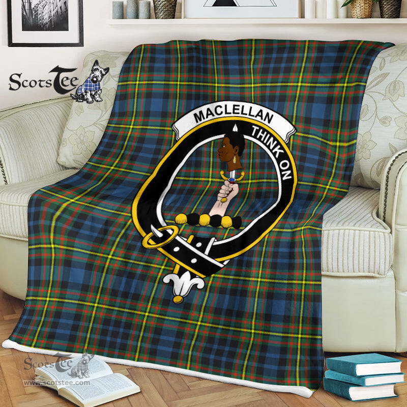 Scotstee Shop - Scotstee Shop Tartan Plaid Fleece Blankets MacLellan Clan Crest Badge Tartan Fleece Blanket Scottish