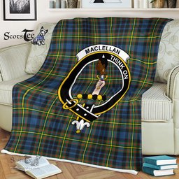 Scotstee Shop - Scotstee Shop Tartan Plaid Fleece Blankets MacLellan Clan Crest Badge Tartan Fleece Blanket Scottish