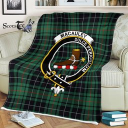 Plaid Blanket MacAulay Hunting Ancient Clan Crest Badge Tartan Blanket Scottish Plaid Throw Blanket - Scotstee Shop