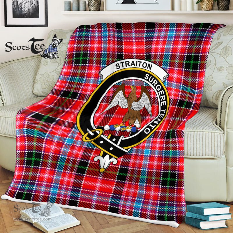 Plaid Blanket Straiton Clan Crest Badge Tartan Blanket Scottish Plaid Throw Blanket Tartan Plaid Fleece Blanket