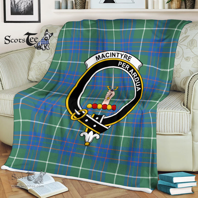Scotstee Shop - Scotstee Shop Tartan Plaid Fleece Blankets MacIntyre Hunting Ancient Clan Crest Badge Tartan Fleece Blanket Scottish