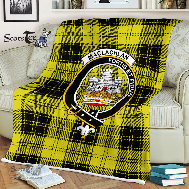 Scotstee Shop - Scotstee Shop Tartan Plaid Fleece Blankets MacLachlan Clan Crest Badge Tartan Fleece Blanket Scottish