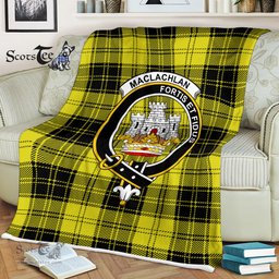 Scotstee Shop - Scotstee Shop Tartan Plaid Fleece Blankets MacLachlan Clan Crest Badge Tartan Fleece Blanket Scottish