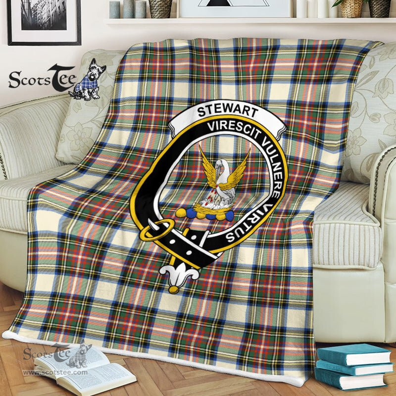 Plaid Blanket Stewart High Stewards Dress Ancient Clan Crest Badge Tartan Blanket Scottish Plaid Throw Blanket - Scotstee Shop