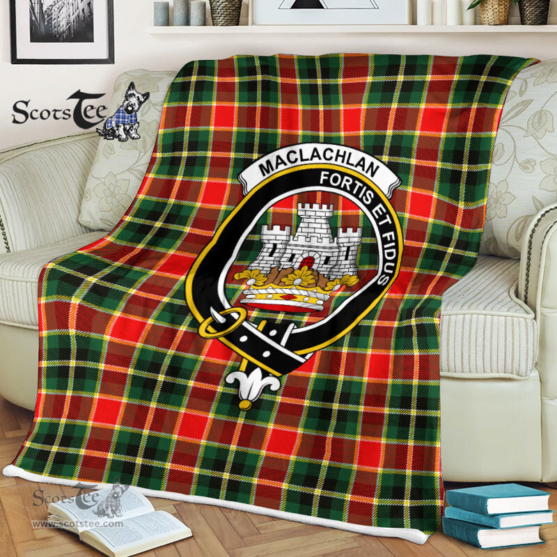 Scotstee Shop - Scotstee Shop Tartan Plaid Fleece Blankets MacLachlan Hunting Modern Clan Crest Badge Tartan Fleece Blanket Scottish