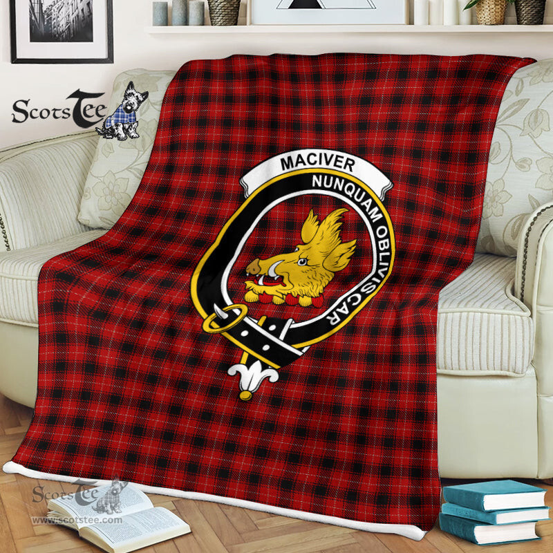 Scotstee Shop - Scotstee Shop Tartan Plaid Fleece Blankets MacIver Red Clan Crest Badge Tartan Fleece Blanket Scottish