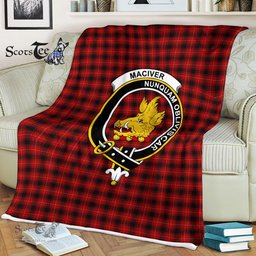 Scotstee Shop - Scotstee Shop Tartan Plaid Fleece Blankets MacIver Red Clan Crest Badge Tartan Fleece Blanket Scottish