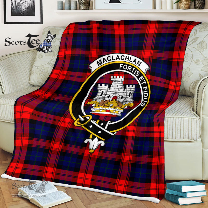 Scotstee Shop - Scotstee Shop Tartan Plaid Fleece Blankets MacLachlan Modern Clan Crest Badge Tartan Fleece Blanket Scottish