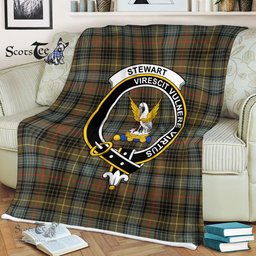 Plaid Blanket Stewart High Stewards Hunting Weathered Clan Crest Badge Tartan Blanket Scottish Plaid Throw Blanket - Scotstee Shop