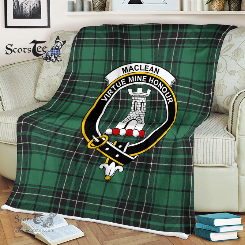 Scotstee Shop - Scotstee Shop Tartan Plaid Fleece Blankets MacLean Hunting Ancient Clan Crest Badge Tartan Fleece Blanket Scottish