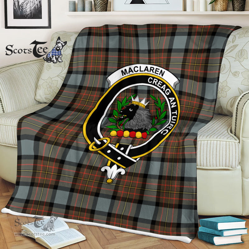 Scotstee Shop - Scotstee Shop Tartan Plaid Fleece Blankets MacLaren Weathered Clan Crest Badge Tartan Fleece Blanket Scottish