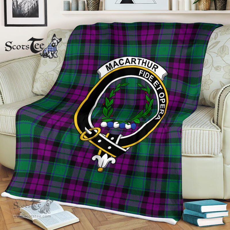 Plaid Blanket MacArthur Milton Clan Crest Badge Tartan Blanket Scottish Plaid Throw Blanket Tartan Plaid Fleece Blanket