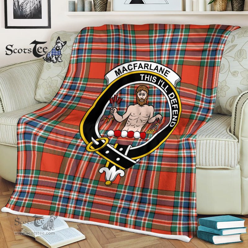 Plaid Blanket MacFarlane Ancient Clan Crest Badge Tartan Blanket Scottish Plaid Throw Blanket Tartan Plaid Fleece Blanket