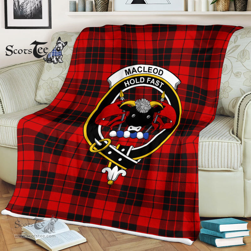 Scotstee Shop - Scotstee Shop Tartan Plaid Fleece Blankets MacLeod Of Raasay Clan Crest Badge Tartan Fleece Blanket Scottish