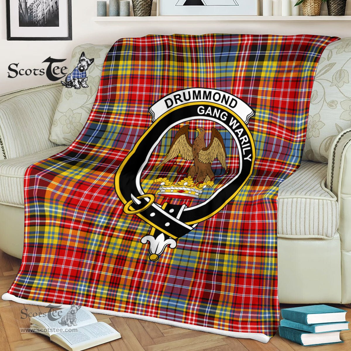 Plaid Blanket Drummond Of Strathallan Clan Crest Badge Tartan Blanket Scottish Green Plaid Throw Blanket - Scotstee Shop