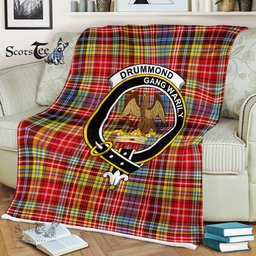Plaid Blanket Drummond Of Strathallan Clan Crest Badge Tartan Blanket Scottish Green Plaid Throw Blanket - Scotstee Shop