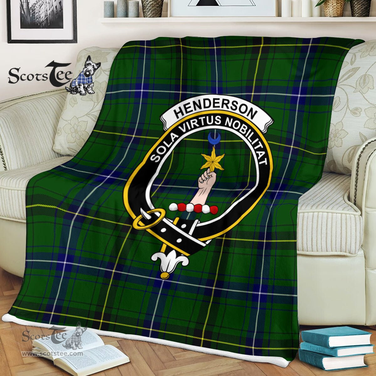Plaid Blanket Henderson Modern Clan Crest Badge Tartan Blanket Scottish Green Plaid Throw Blanket Tartan Plaid Fleece Blanket
