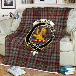 Plaid Blanket Nicolson Hunting Weathered Clan Crest Badge Tartan Blanket Scottish Green Plaid Throw Blanket - Scotstee Shop