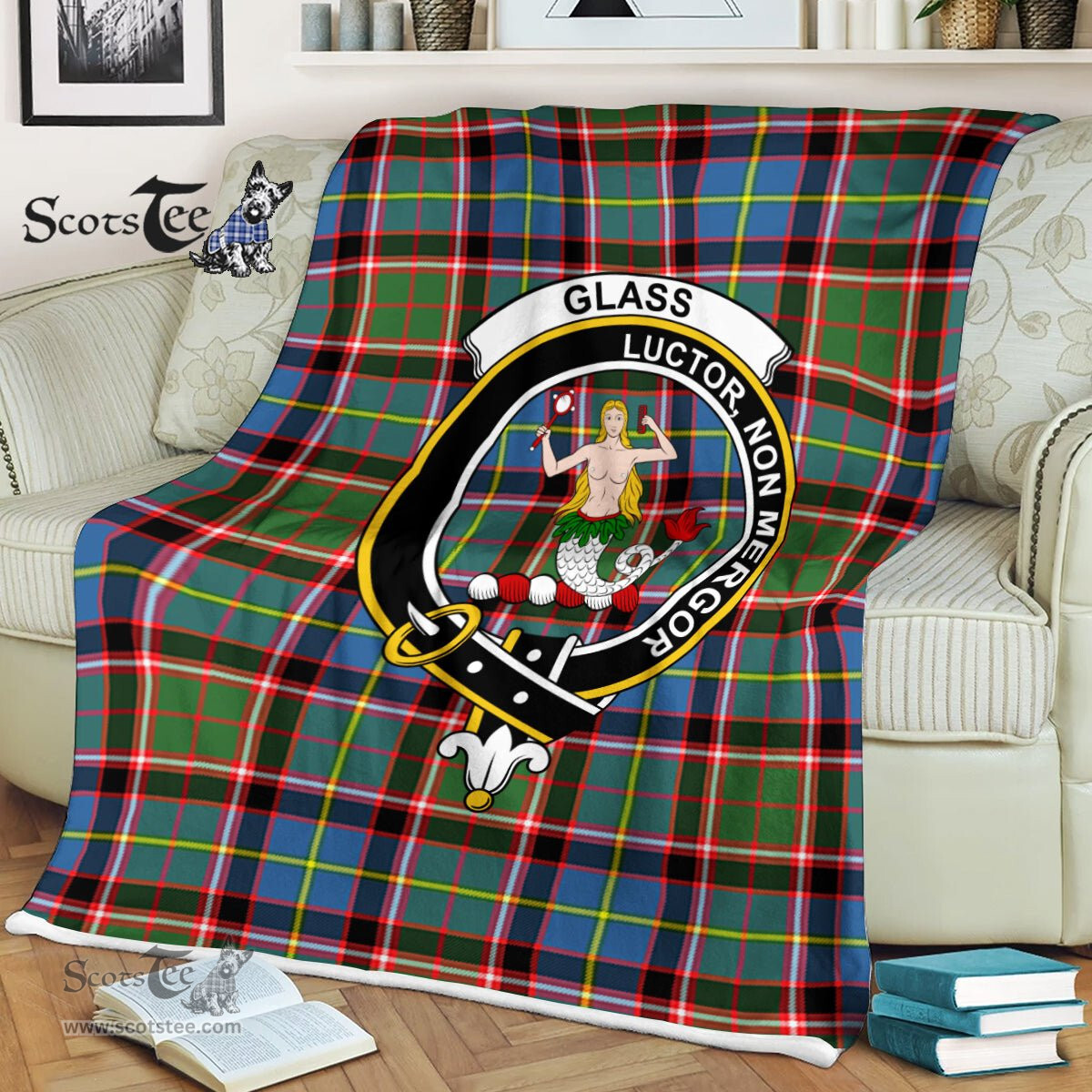Plaid Blanket Glass Clan Crest Badge Tartan Blanket Scottish Green Plaid Throw Blanket Tartan Plaid Fleece Blanket