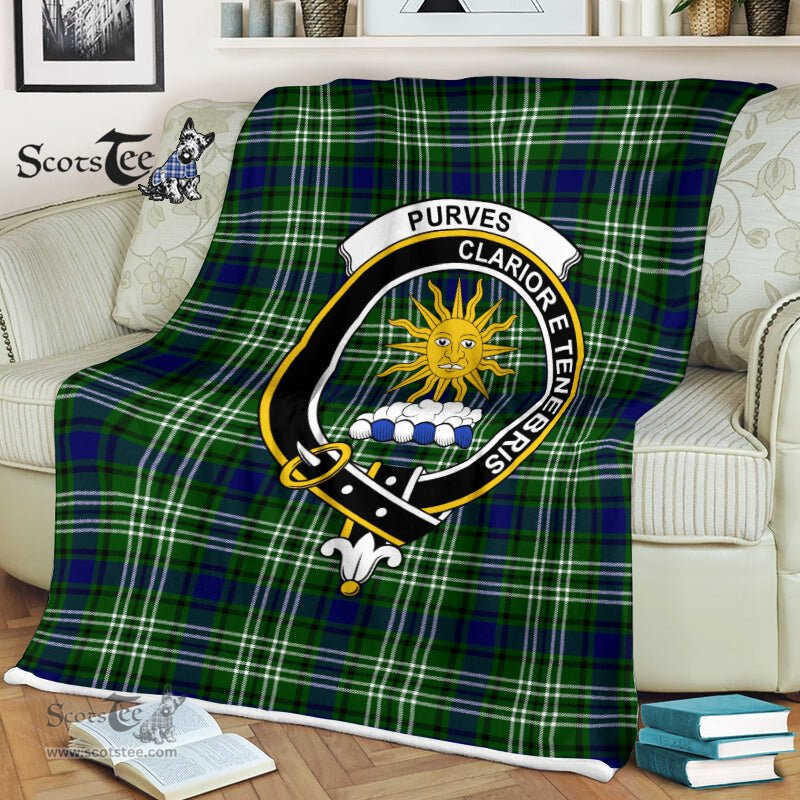 Plaid Blanket Purves Clan Crest Badge Tartan Blanket Scottish Plaid Throw Blanket Tartan Plaid Fleece Blanket
