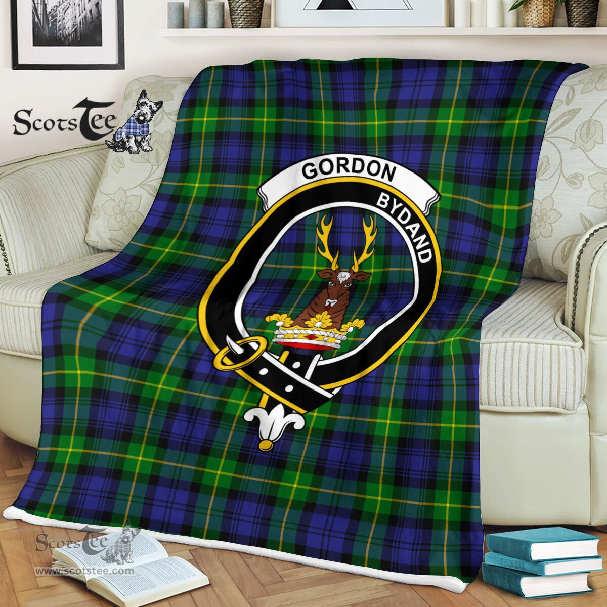 Plaid Blanket Gordon Modern Clan Crest Badge Tartan Blanket Scottish Green Plaid Throw Blanket Tartan Plaid Fleece Blanket