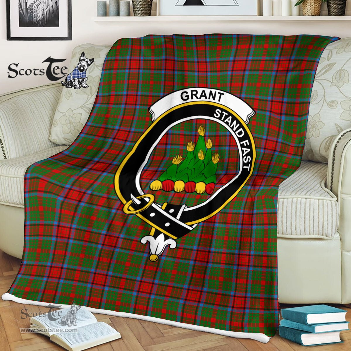 Plaid Blanket Grant Of Monymusk Clan Crest Badge Tartan Blanket Scottish Green Plaid Throw Blanket Tartan Plaid Fleece Blanket