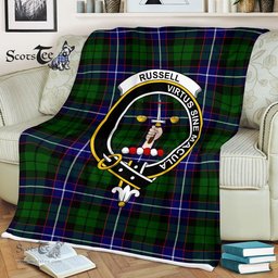 Plaid Blanket Russell Clan Crest Badge Tartan Blanket Scottish Plaid Throw Blanket Tartan Plaid Fleece Blanket