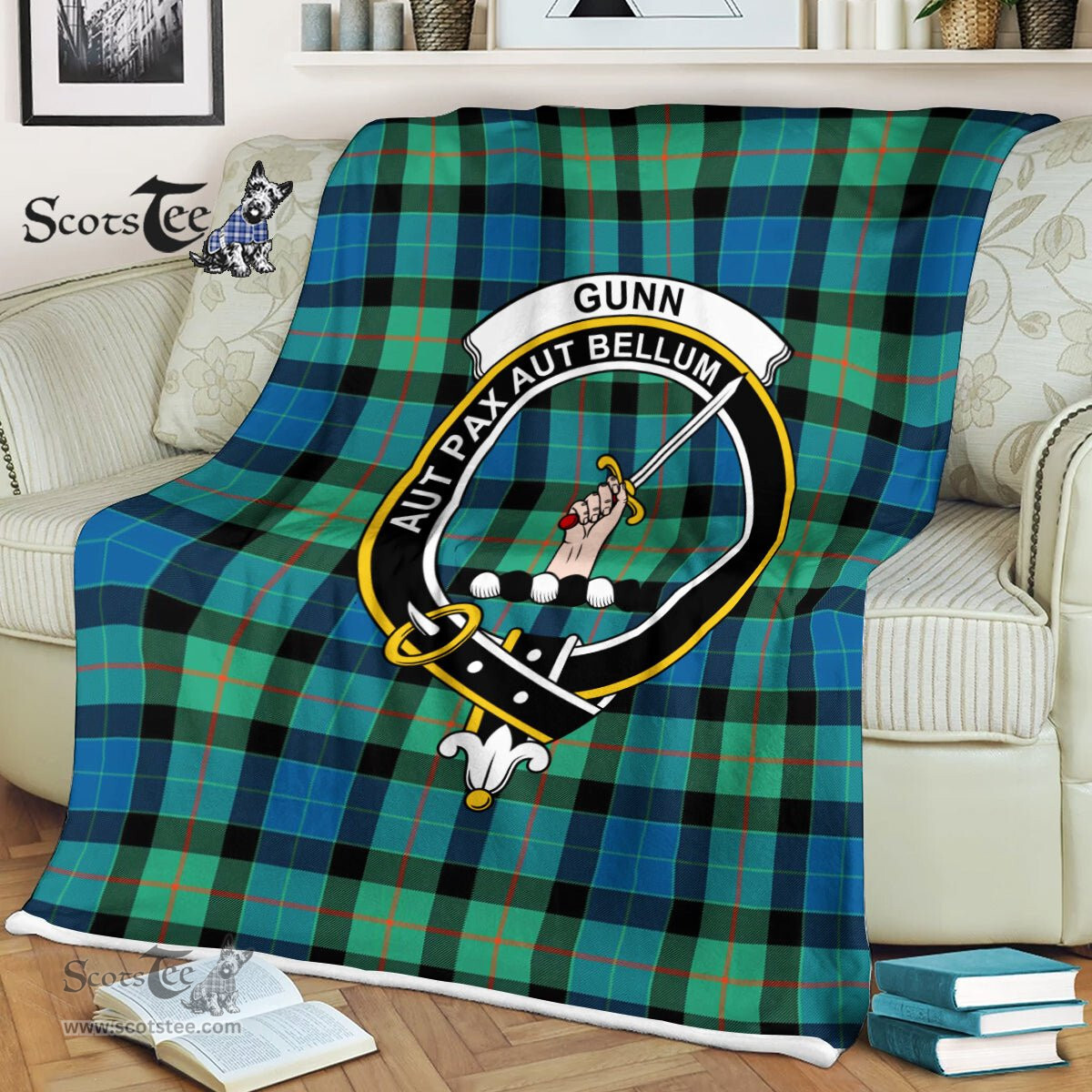 Plaid Blanket Gunn Ancient Clan Crest Badge Tartan Blanket Scottish Green Plaid Throw Blanket Tartan Plaid Fleece Blanket
