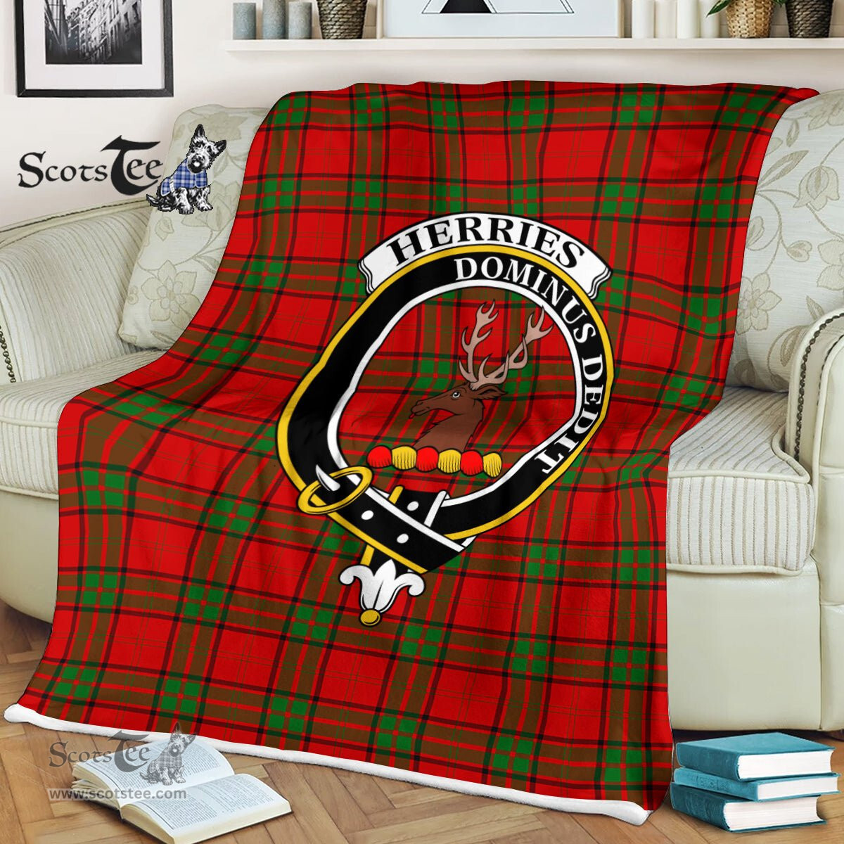 Plaid Blanket Herries Clan Crest Badge Tartan Blanket Scottish Green Plaid Throw Blanket Tartan Plaid Fleece Blanket